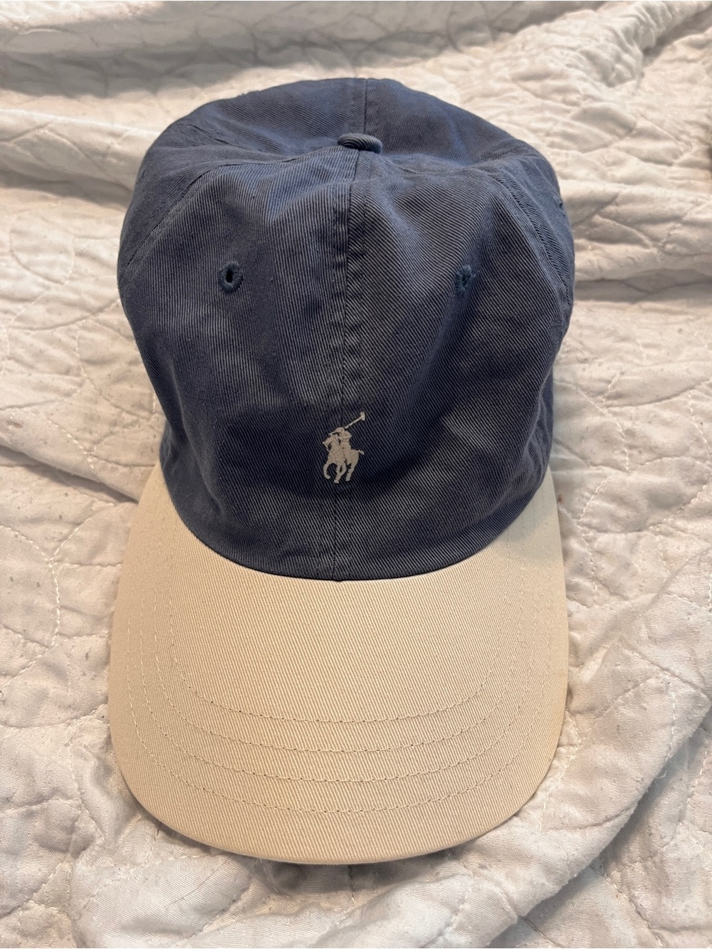 Vintage 90s Polo Ralph Lauren Two Tone Pony Cap Strapback Blue Cream Rare combo